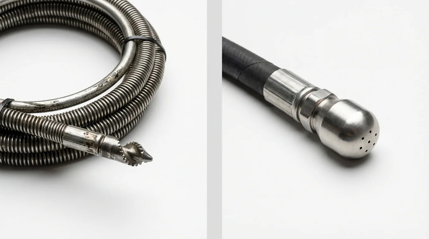 Drain snake cable and hydro jetting nozzle used for drain cleaning in Danville, VA
