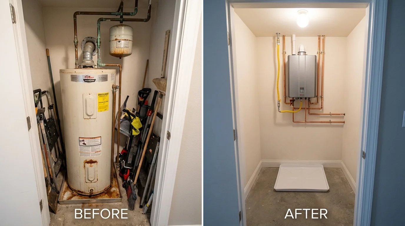Tank water heater versus wall-mounted tankless unit comparison for Danville, VA homeowners