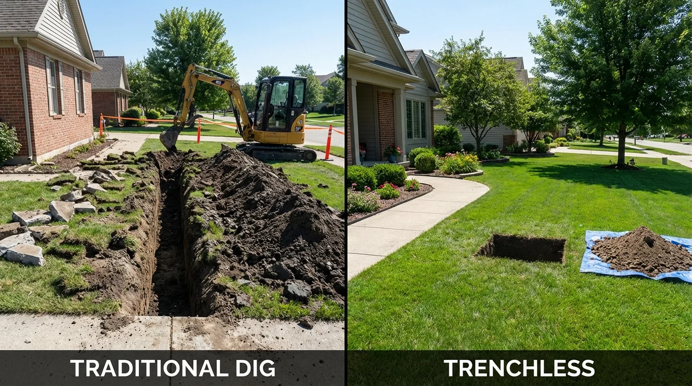Trenchless sewer repair with minimal yard damage versus traditional excavation in Danville, VA